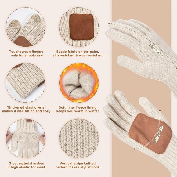 Winter Beanie Hat Scarf Gloves Set for Women Pom Pom Beanie Touchscreen Gloves